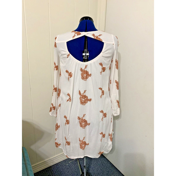 Free People Emma Austin Boho Floral Gauzy Embroidered Swing Dress S Off White - Picture 4 of 9